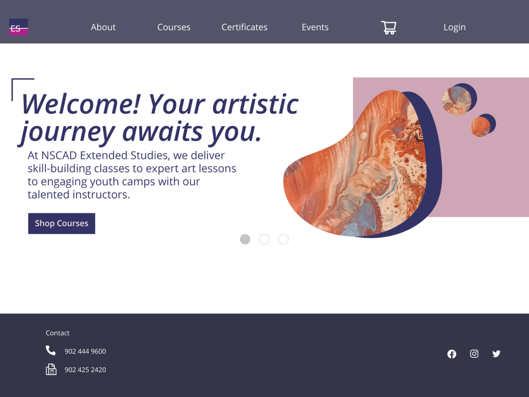 NSCAD Extended Studies website, process